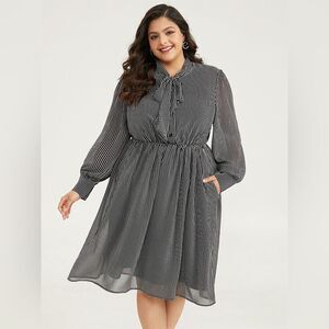 Bloomchic Striped Knot Neck Midi Dress Black